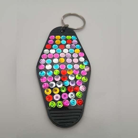 Handmade Accessories - Motel Keychain Custom Retro Styled Black Colorful Gemstone Keychain Keyring